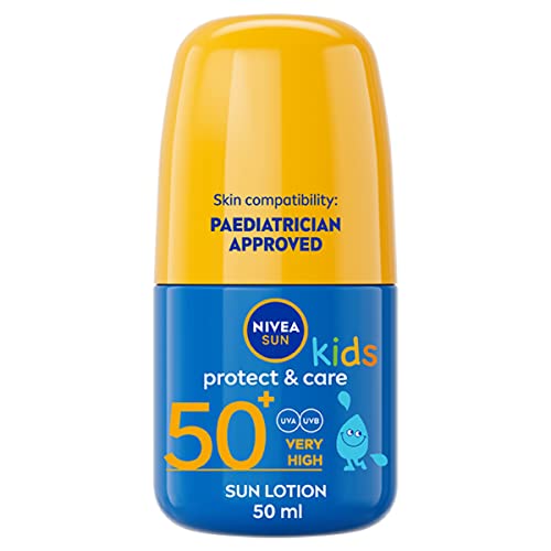 NIVEA SUN Kids Moisturising Sun Lotion SPF50+ (200 ml), Moisturising Suncream with SPF50+ & SUN Kids Protect & Care Caring Roll-On (50 ml) Sunscr