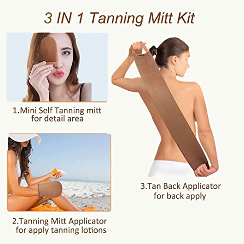 Celecily Fake Tan Mitt Applicator - Self Tanning Mitt Set with velvet Tanning Mitten for Self Tan Mitt, Self Tanner Back Applicator, Face Fake Ta