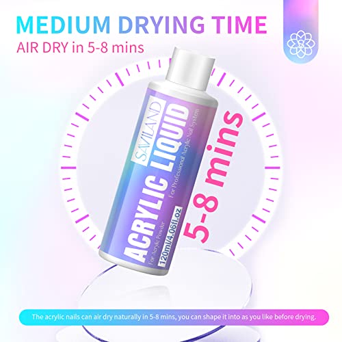 Saviland 120ml Monomer for Acrylic Nails – Acrylic Liquid Monomer for Acrylic Powder Non-Yellowing MMA-Free Formula Acrylic Monomer Liquid for Ac