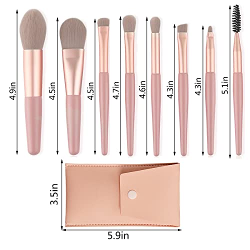 Professional Makeup Brushes Set Mini Makeup Brushes 8Pcs Portable Make up Set Premium Makeup Brushes Kits with PU Leather Bag Foundation Powder C