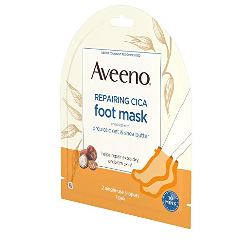 Aveeno Repairing CICA Foot Mask with Prebiotic Oat and Shea Butter, Moisturizing Foot Mask for Extra Dry Skin, 1 Pair of Single-Use Slippers