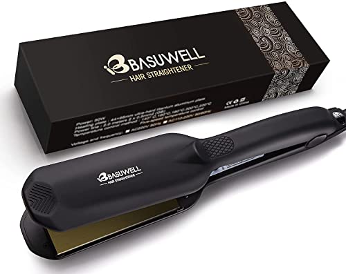 Basuwell Professional Hair Straighteners Wide Plates for Thick Hair Five-Speed Temperature Control Voltage Salon Fast Hair Styler UK Plug, Black