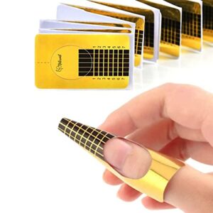 100 Pcs Nail Art Forms Sticker, Golden Acrylic Tips Gel Extension Sticker Self-adhesive Guide for Acrylic UV Gel Nail Art for Women Girls