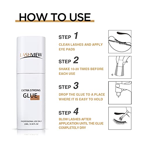 LASHVIEW eyelash extensions glue, precise drop technology glue,accurate 0.03ml per drop,extending glue life,1 Sec Dry Time,Great Retention 6-8 We