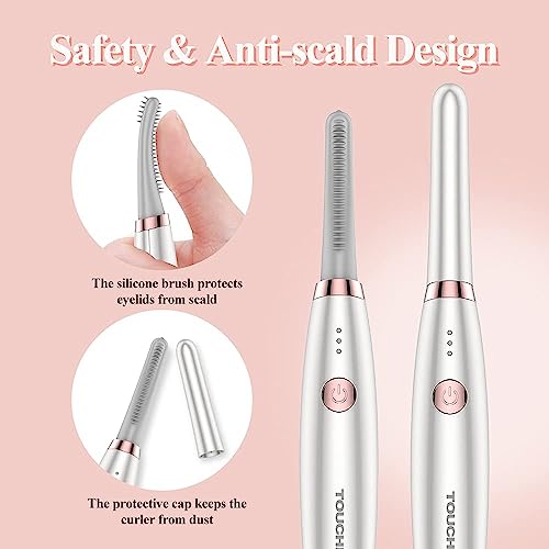 Heated Eyelash Curler, TOUCHBeauty Electric Eyelash Curler USB Rechargeable Eyelash Curler with 3 Temperature Settings Silicone Comb Lash Curler