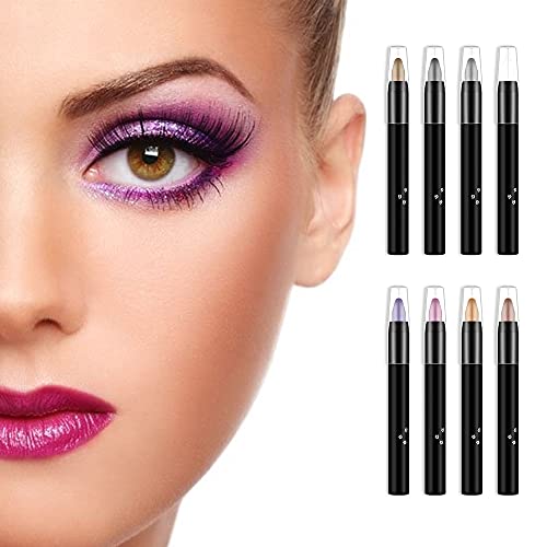HHONGDU 8 Pcs Eye Shadow Pen 8 Colors Glitter Eyeshadow Pencil Colorful Eyeshadow Glitter Pen, Shimmer Eyeshadow, for Women Eyes Makeup, Long Las