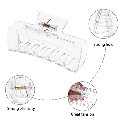 Lusofie 3Pcs Clear Claw Clip Plastic Large Claw Clips for Thick Hair Strong Holding Teeth Interlocking Banana Hair Clips Jumbo Jaw Clips for Wome