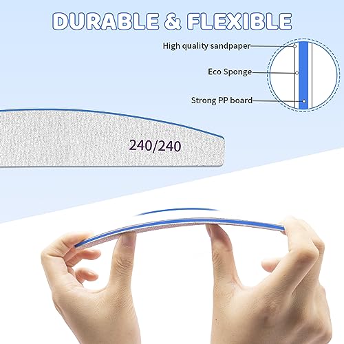 Nail Files, Nail Files, 100/100 Grit Nail Files 12 PCS, Double Sided Emery Board Nail Files for Acrylic Nails and Natural Nails, Washable and Reu