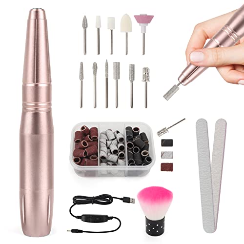 LIONVISON Electric Nail Files, Portable Electric Nail Drill Bits 20000 RPM Adjustable Speed, Professional Manicure Pedicure Set with 11 Drill Bit