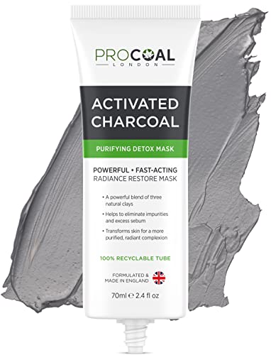 Charcoal Face Masks Skincare for Men and Women 70ml by Procoal - Clay Mask Targets Clogged Pores, Impurities, Toxins & Excess Oil, 100% Recyclabl
