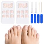 48 Pieces French False Toenails Tips with Glue, Full Cover Short Fake Toe Nails, 12 Sizes Artificial Acrylic Toe Nails with Nail Files, Stick on