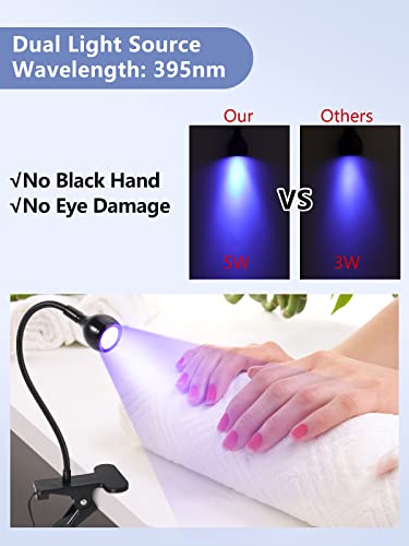 LIONVISON UV Nail Lamp, Gooseneck LED Nail Lamp with 4 Adjustable Intensity for Nail Polish Curing, 5W Rotatable Mini Gel Nail Lamp Nail Dryer wi