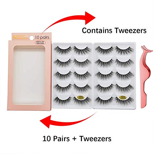 False Eyelashes 10 Pairs 3D Mink Lashes Handmade Natural Thick Eyelashes Reusable Cruelty-Free Eyelash Set - Contains Tweezers (G604)