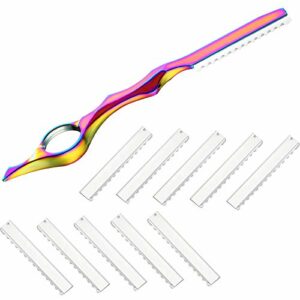 11 Pieces Hair Styling Razor Hair Thinning Comb Hair Texturizing Cutting Razor Comb with Replacement Stainless Steel Razors for Salon Home Use (V