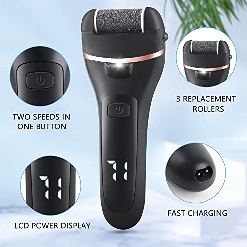 ZOUYUE Electric Foot File Pedicure Set, Rechargeable Waterproof Hard Skin Remover with 3 Rollers and 2 Speeds, Callus Remover Foot Care Gift Kit
