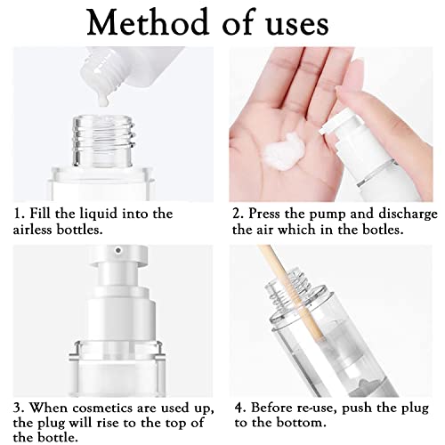 JamHooDirect 30ml Airless Pump Bottle Refillable Empty Clear Bottle Travel Containers/Vacuum Press Pump Bottles With Funnel and Label for Perfume