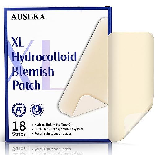 AUSLKA Large Blemish Pimple Patches XL -18 Strips, Hydrocolloid Spot Dots - Blemishes Patch - Pimple Stickers - Patches To Cover Facial Blemishes