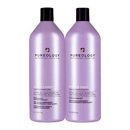 Pureology | Hydrate Sheer | Moisturising Shampoo and Conditioner Duo Set, For Fine, Colour Treated Hair, Vegan
