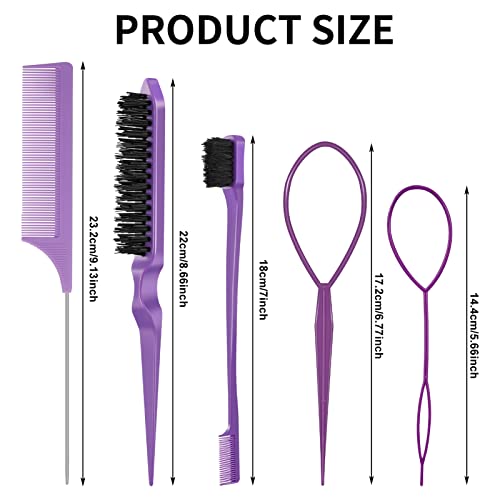 Fuyamp 5 In 1 Slick Brush Set Teasing Brush Set, Plastic Bristle Hair Brush Teasing Comb Edge Hair Brush Grooming Combs Sturdy Rat Tail Comb Doub