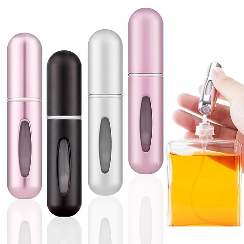 OBSGUMU 4PCS Perfume Atomiser Refillable, Mini Perfume Travel Bottle 5ML Spray Bottles, Portable for Perfume Aftershave Travel Holiday, Business