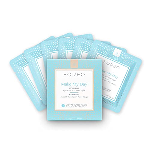 FOREO Make My Day UFO Activated Facial Mask for Dry Dehydrated Skin, 7 pack, Moisturizing & Anti-pollution, Hyaluronic Acid & Red Algae, Clean Fo
