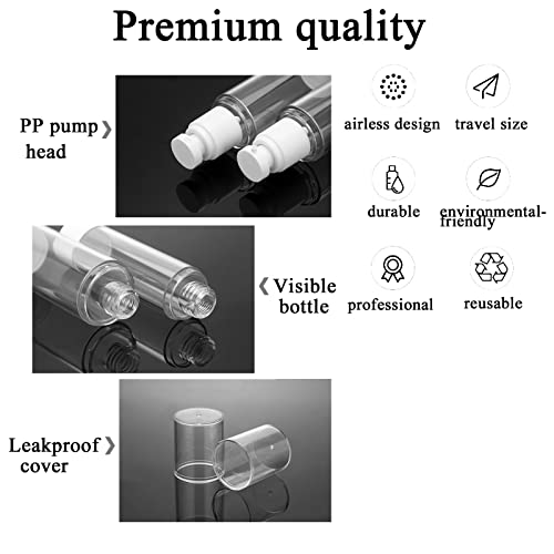 JamHooDirect 30ml Airless Pump Bottle Refillable Empty Clear Bottle Travel Containers/Vacuum Press Pump Bottles With Funnel and Label for Perfume