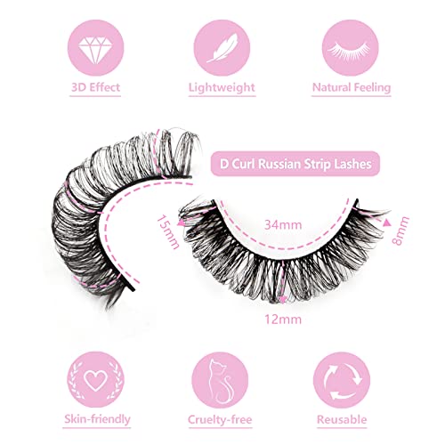 Oreola Russian Strip Lashes D Curl False Eyelashes Cat Eye Lashes Natural 10 Pairs 3D Volume Curly Fake Eyelashes Fluffy Artificial Reusable Russ