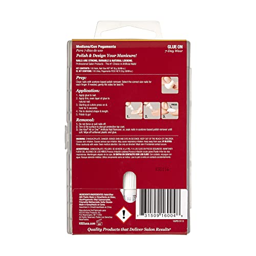 KISS 100 Full-Cover Manicure Kit, Medium Length Active Oval Fake Nails, Longer Lasting, 10 Sizes with Maximum Speed Nail Glue