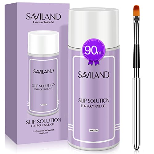 Saviland Slip Solution Nail Kit - 90ml Poly Nail Gel Nail Extension Clear Slip Solution Anti-stick Tools with Nail Art Brush Kit for Poly Extensi