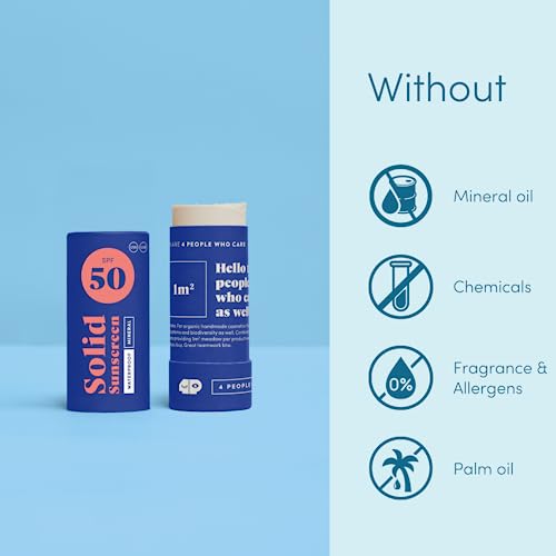 Organic Sun Cream Face SPF 50 - "Nose White" - Solid, Waterproof, Mineral, No Chemicals - Surf Sun Stick with Zinc for Children and Adults - Cert