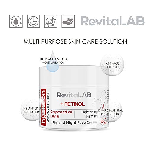 RevitaLAB Hyaluron Anti-Ageing Day and Night Cream, Enriched with Retinol, Caviar and Red Grape, for Ages 50 - 65, 50 ml