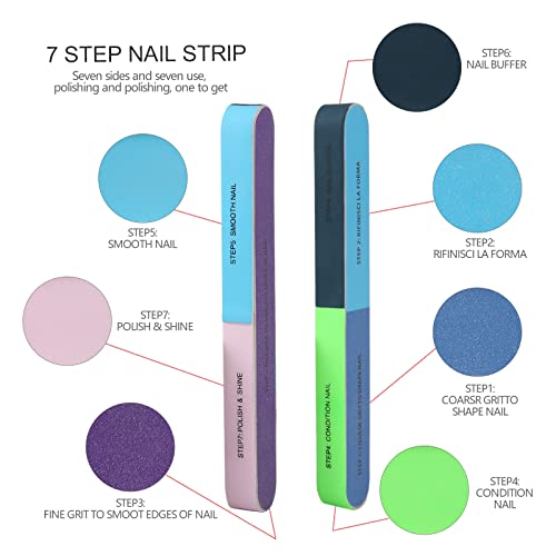 FANDAMEI Nail Files and Buffers, 100/180 400/4000 Grit Professional Manicure Tools Kit Rectangular Art Care Buffer Block Tools, 7 Ways Buffer Blo