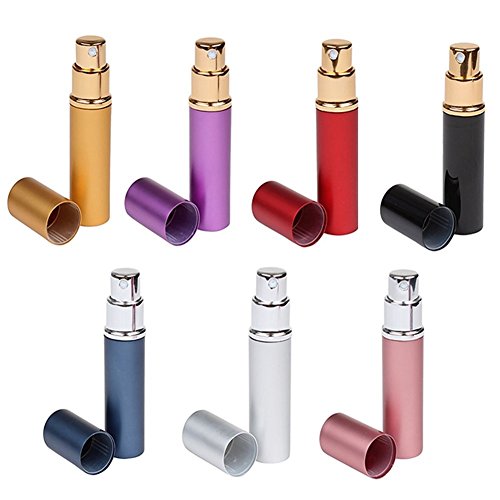 MINGZE 7pcs 10ML Perfume Atomizer, Aluminum Shell Glass Liner Perfume Bottles, Travel Mini Portable Empty Perfume Spray Bottle Dispensers