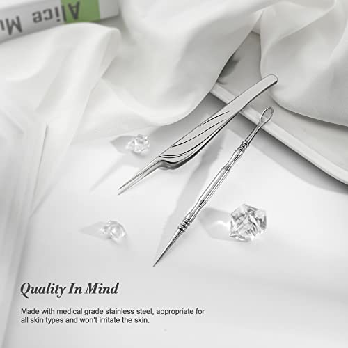 BEZOX Blackhead Remover Tools ALL Stainless Steel – Set of Blackhead Tweezers and Ance Needle with Comedone Extractor, High Temperature Disinfect