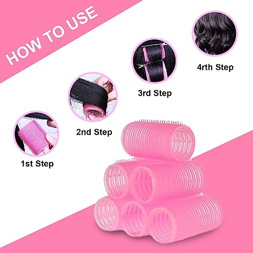 PINK Hair Rollers Pack of 16 with 12 hair rollers Size - 36mm & 4 Hair Band Self Grip Large Hair Rollers for Hair Volume - Medium Hair Curlers Ro