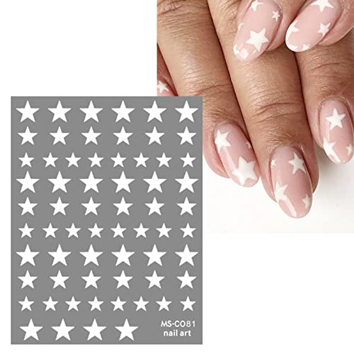 JMEOWIO 10 Sheets Colorful Star Nail Art Stickers Decals Self-Adhesive Platinum Black Silver Nail Supplies Nail Art Design Decoration Accessories