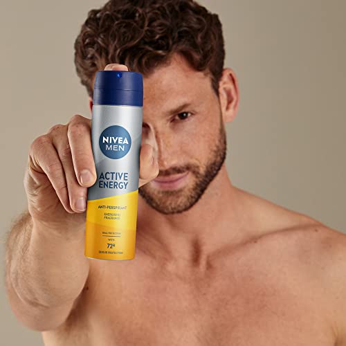 NIVEA MEN Dry Energy Deodorant Spray (250ml), Men's Deodorant with 48H Protection, Antiperspirant for Men with Zinc Formula to Fight Sweat and Bo