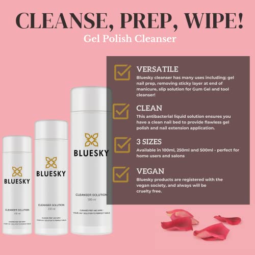 Bluesky Gel Polish Cleanser, Gel Nail Prep Solution, Isopropyl Alcohol Cleaner, Residue Wipe Off Sticky Layer Remover, 250ml