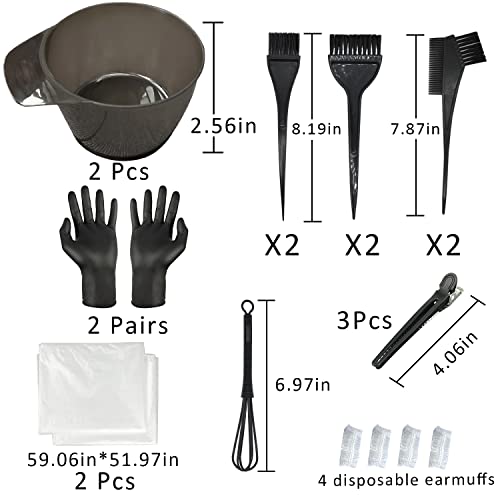Mauts Hair Dye Coloring Set, Hair Tinting Comb and Mixing Brush Bowl,Ear Cover Mixing Spoon Hair Clips Gloves and Disposable shawl,DIY Salon.