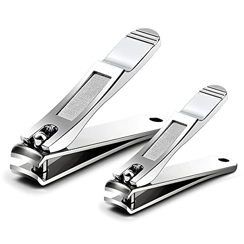 FERYES Nail Clippers with Catcher 2 PCS Set, No Splash Fingernail Clipper and Toenail Clipper, Stainless Steel Heavy Duty Nail Cutters For Men &