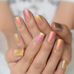 Ayyla 24 pieces Rainbow Colourful Bellarina Omber Colorful False Nails Long Acrylic Full Cover Fake Nails Tips Stick On Nails for Girls Women (sh