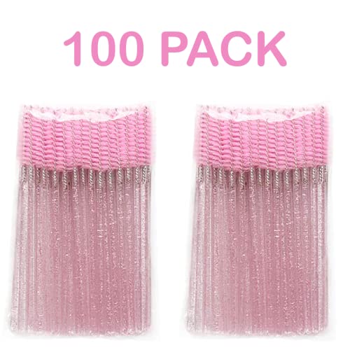 Avos-Deals-Global - 100pcs Disposable Glitter Mascara Wands Makeup Brushes Applicators Kits for Eyelash Extensions and Eyebrow Brush Tool, Castor