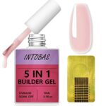 INTOBAS Gel Nail Builder Kit, 5 in 1 Builder Gel in a Bottle 15ml with Nail Forms 100 Pcs, Extension Gel Nail Polish Nude Pink, Strengthening Gel