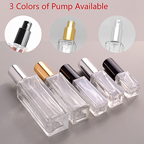 BasicPacking Pack of 6, Transparent 30 ml Portable Perfume Bottles Spray Perfume Atomizer Bottle with Gold Lids, Square Thickened Glass Perfume A