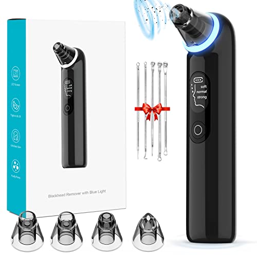 Pore Vacuum, Blackhead Remover Vacuum for Face Acne Comedone Whitehead Extractor Kit with 3 Suction Power & 4 Probes and LED Display Electric Bla