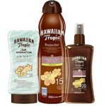 Hawaiian Tropic - Tanning Sun Oil Pack - Includes Protective Dry Oil Continuous Spray with Argan SPF 15, 180ml + Protective Dry Oil Spray SPF 20,