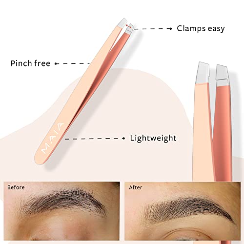 MAIA 6 Piece Professional Facial Hair Tweezers Set for Women - Eyebrow, Lash and Blackhead Remover Tool, Ingrown Hair, Flawless Hair Removal - Tr