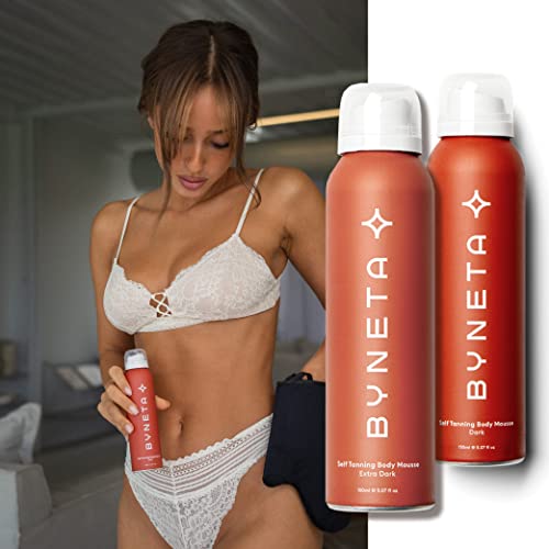 Byneta Self Tanning Body Mousse - Extra Dark | Immediate skin bronzing - Long lasting tan develops within 3-4 hours, Firms up the skin, Lasts 4-5