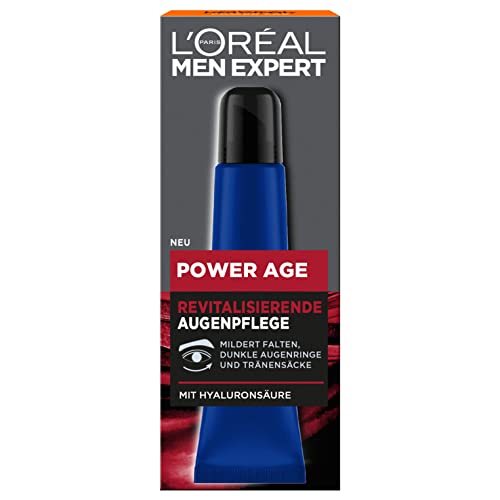 L'Oréal Paris Men Expert Anti-Ageing Eye Cream for Men, Eye Care with Hyaluronic Acid, Suitable for Tired and Matte Skin, Powerage, 1 x 15 ml