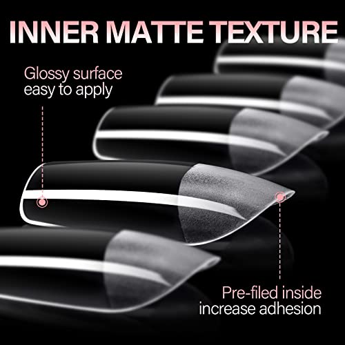 AILLSA Square Nail Tips - Half Matte Full Cover Nail Tips No Filed, 360Pcs Fake False Soft Gel Short Nail Tips Pre-shaped Acrylic Clear Gelly Tip
